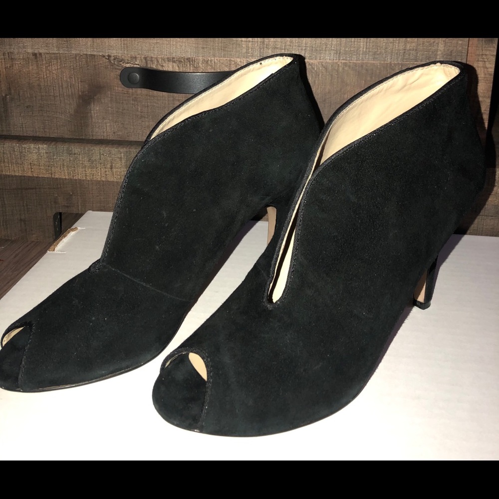 Open Toe Black Suede Booties By Adrienne Vittadini